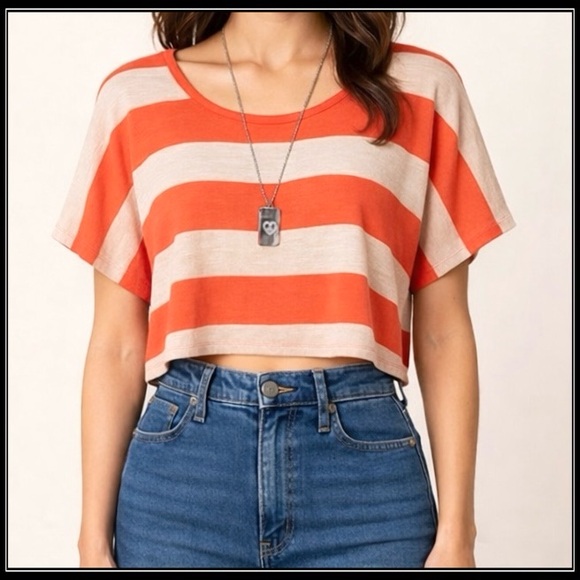 Aeropostale Tops - NWOT Aerpostale Orange Oatmeal Striped Knit Crop Top Belly Shirt LG L 12